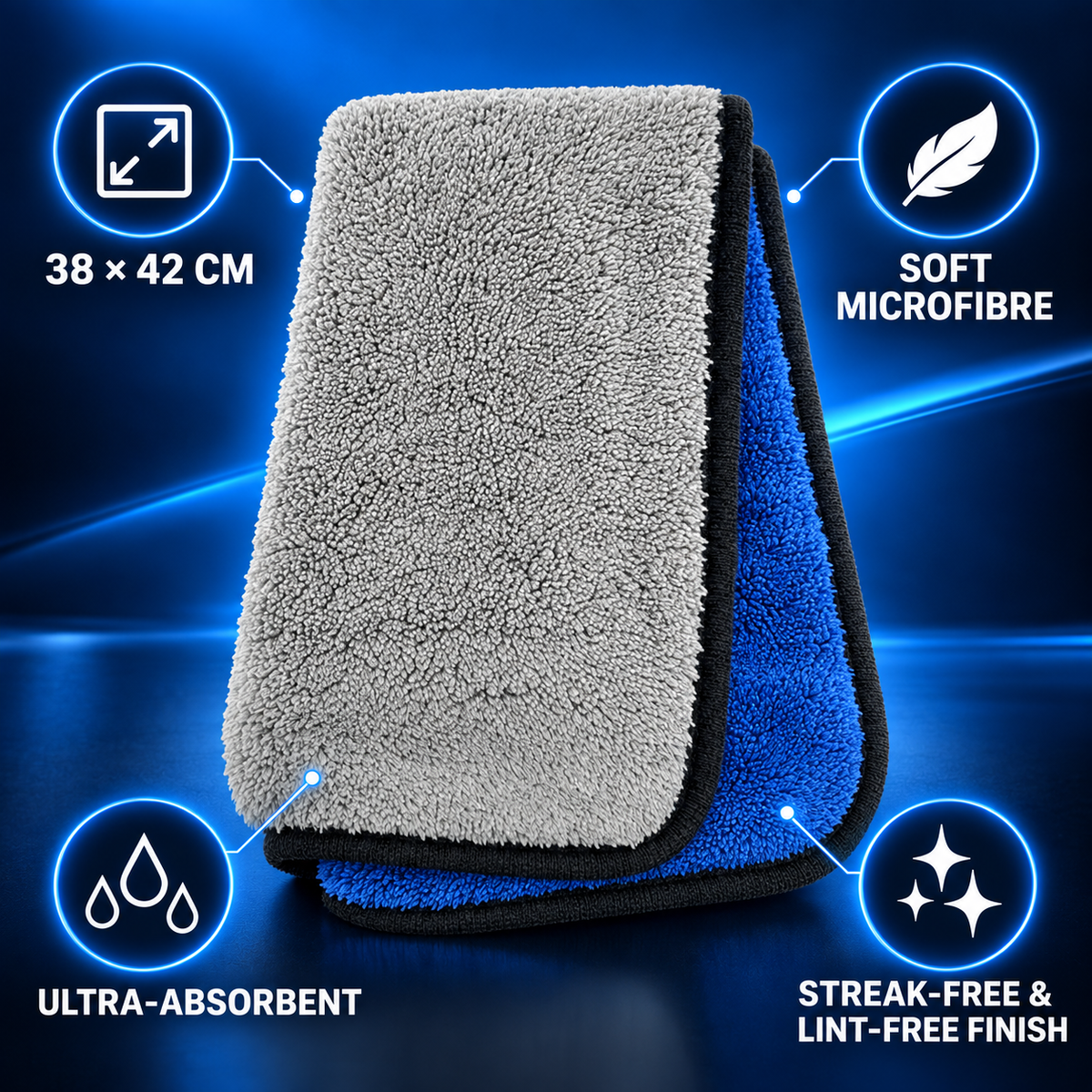 Auto Extreme Reversible Microfibre Finishing Towel – 38 × 42cm