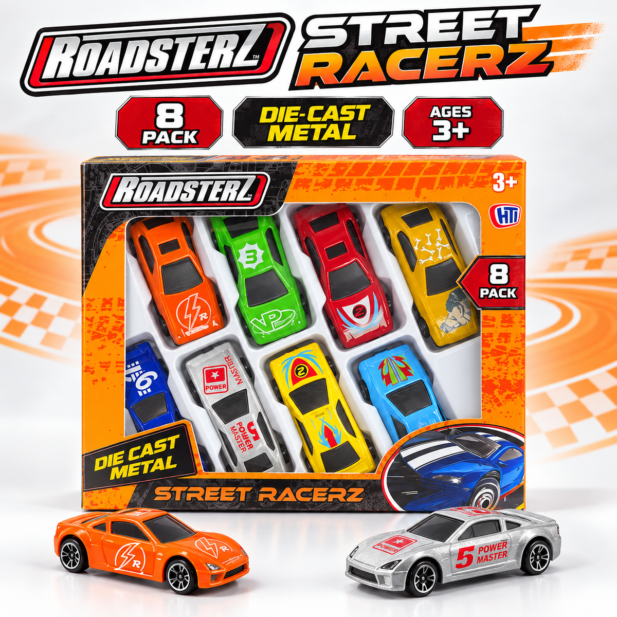 Roadsterz Street Racerz – 8-Pack Die-Cast Metal Toy Cars