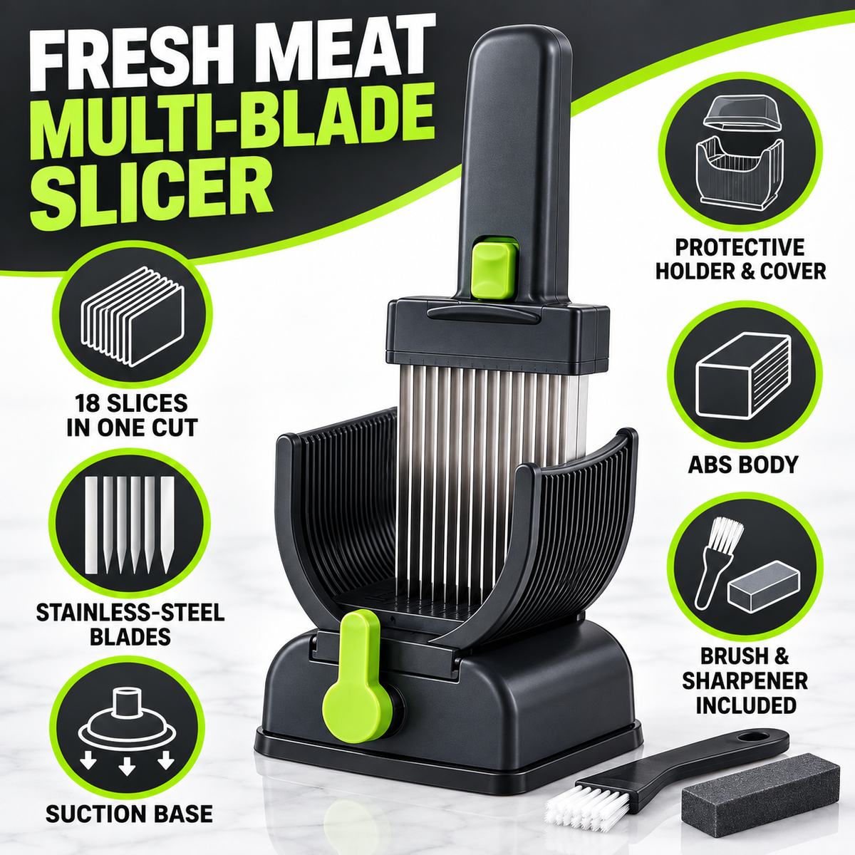Manual Fresh Meat Multi-Blade Slicer – Suction-Base Cutting Set