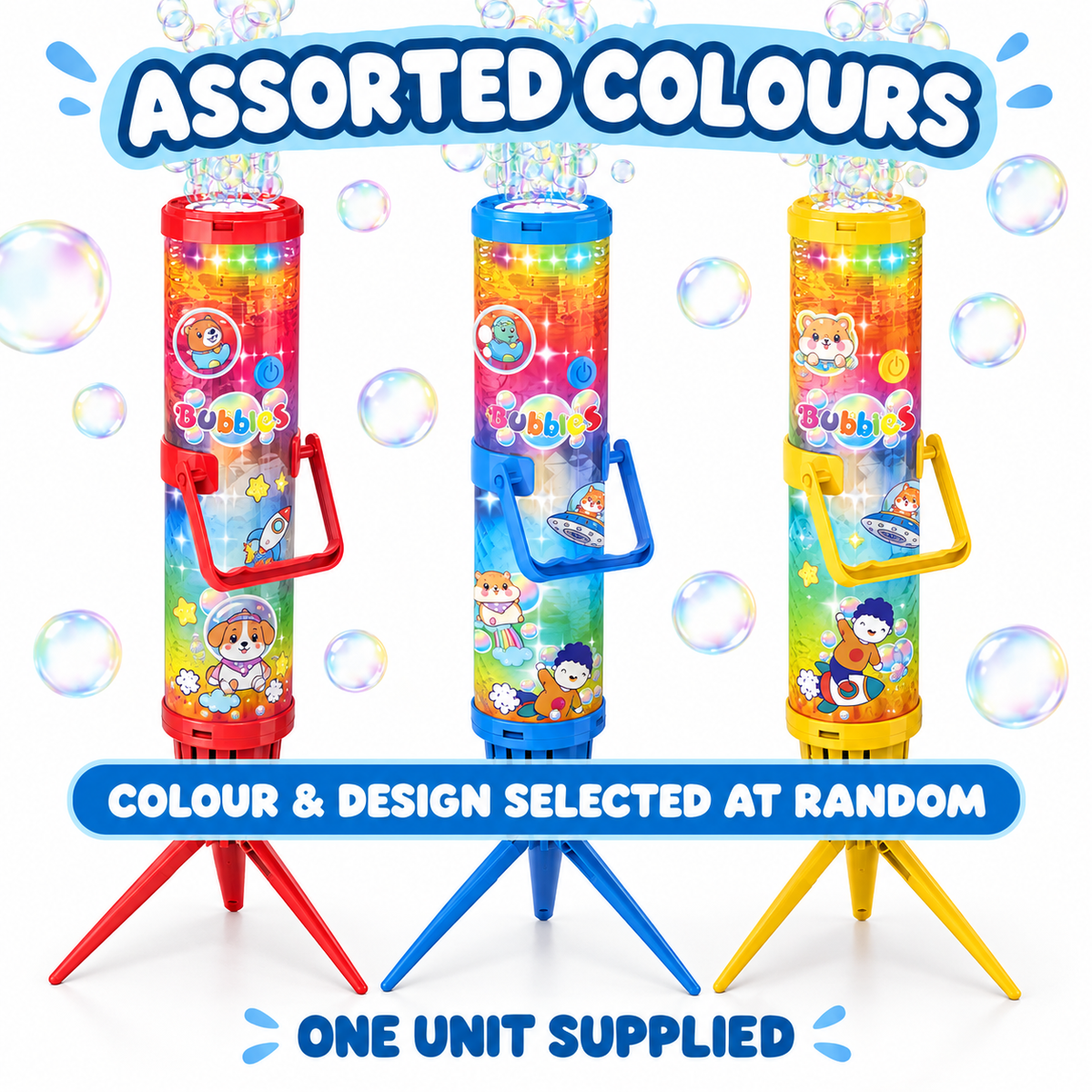 Rechargeable LED Bubble Firework Machine with Tripod – Assorted Colours