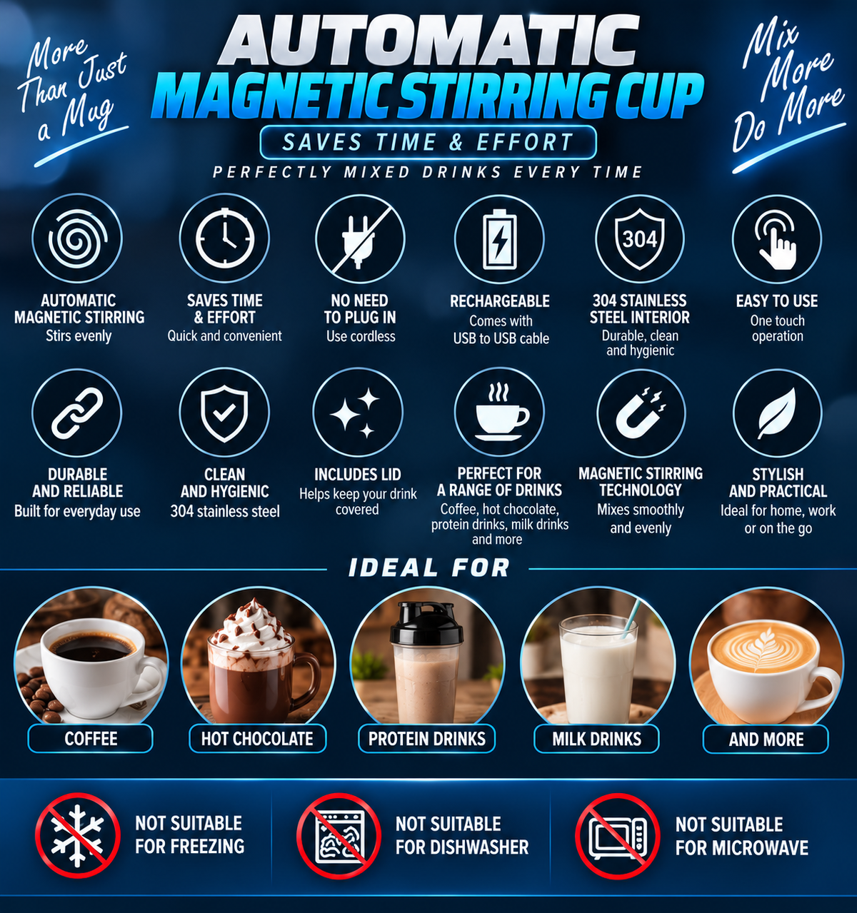 Automatic Magnetic Stirring Cup – Rechargeable Stainless Steel Self-Stirring Mug