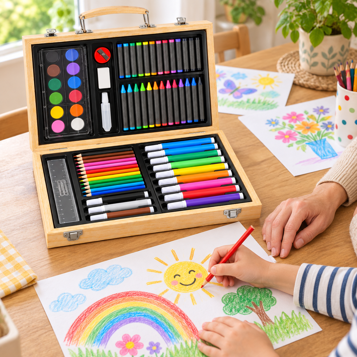 70-Piece Children’s Art Set in Wooden Carry Case