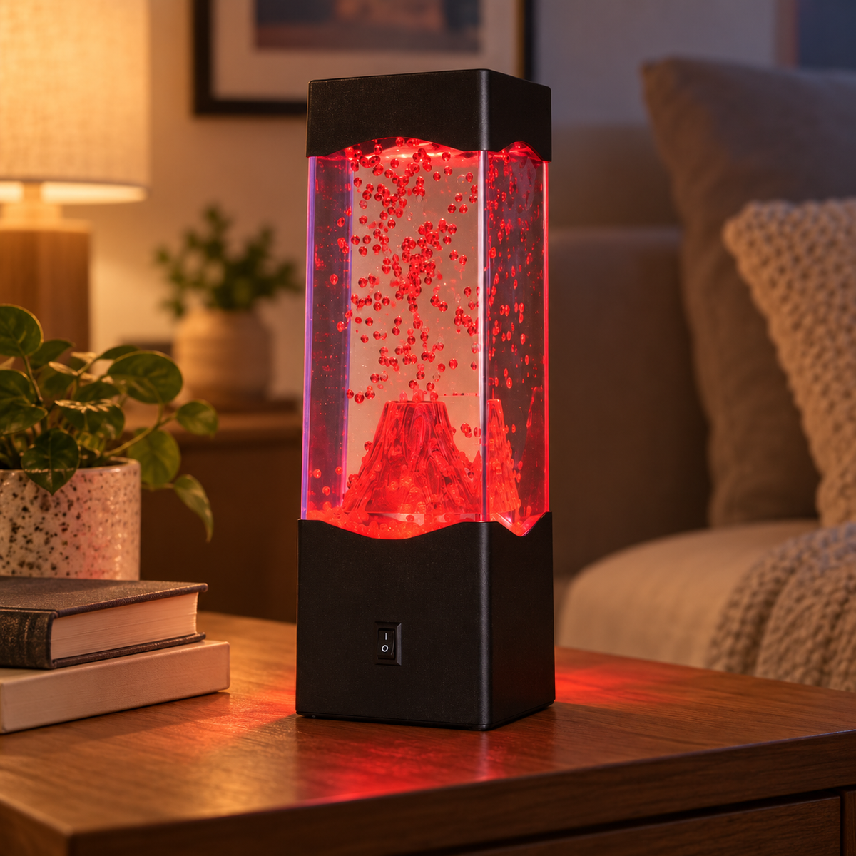 Volcano LED Bubble Light – USB or Battery-Powered Red Mood Lamp