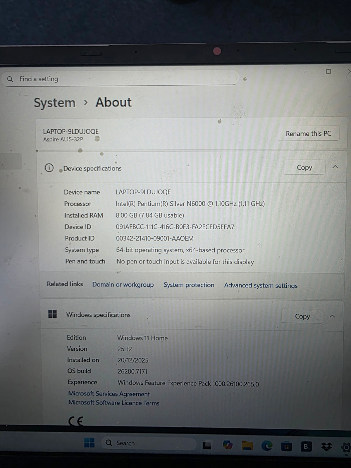 Acer Aspire Lite 15 Intel Pentium 8GB RAM 240GB SSD