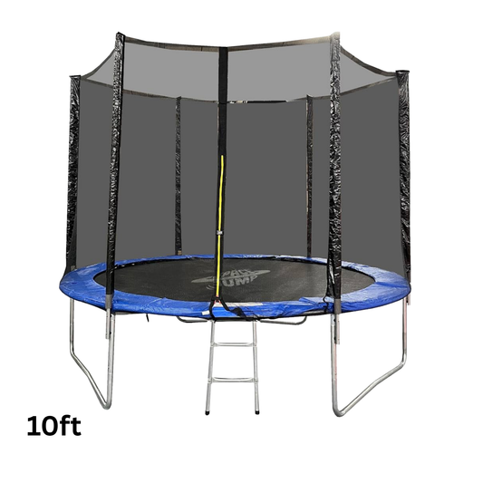 10ft trampoline with safety net and ladder on a white background