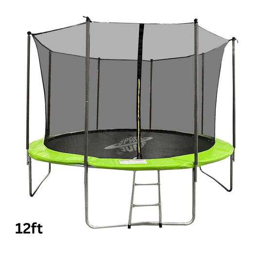 12ft trampoline with safety net and ladder on a white background