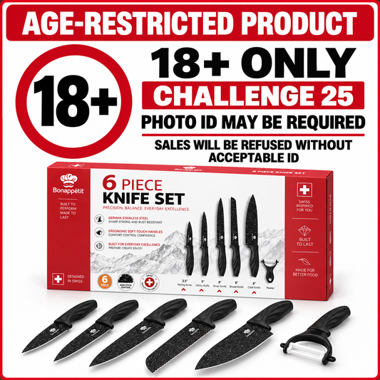 Bonappétit 6-Piece Black Non-Stick Kitchen Knife Set &amp; Peeler – 18+