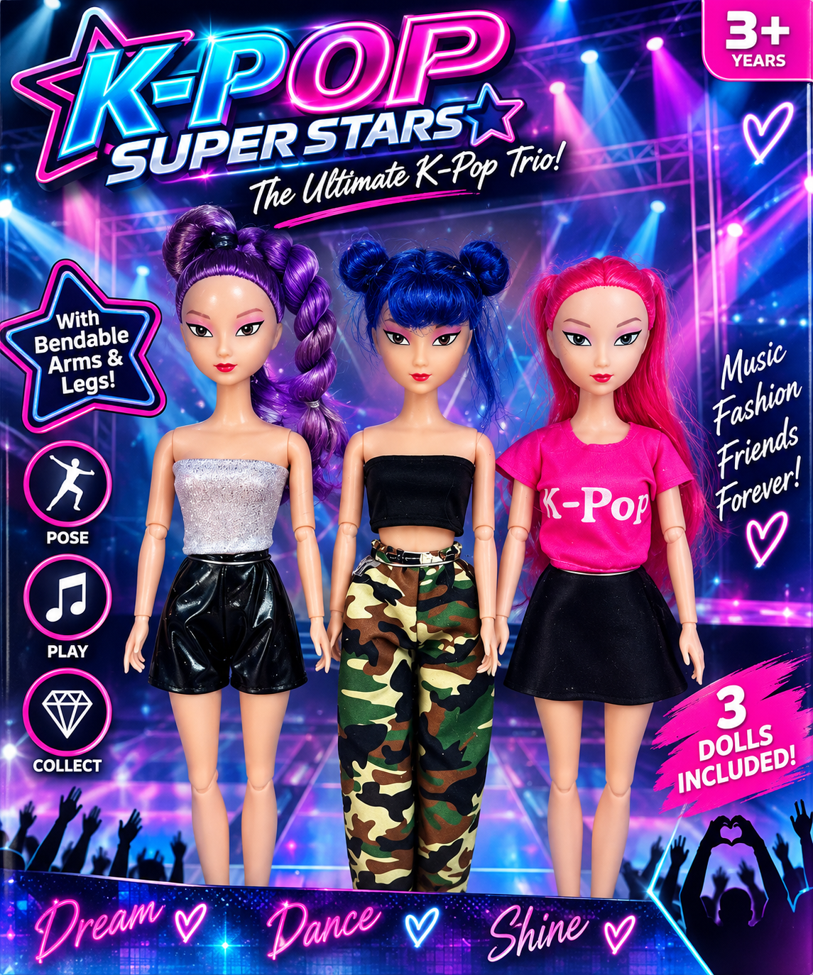 K-Pop Super Stars – Ultimate K-Pop Trio Dolls – 3 Pack