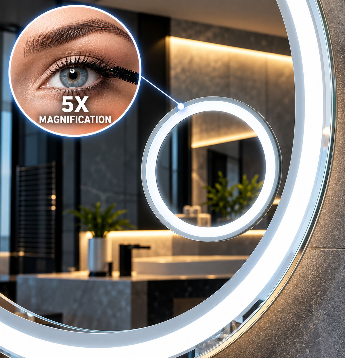 70cm LED Round Smart Bathroom Mirror – Two Styles Available