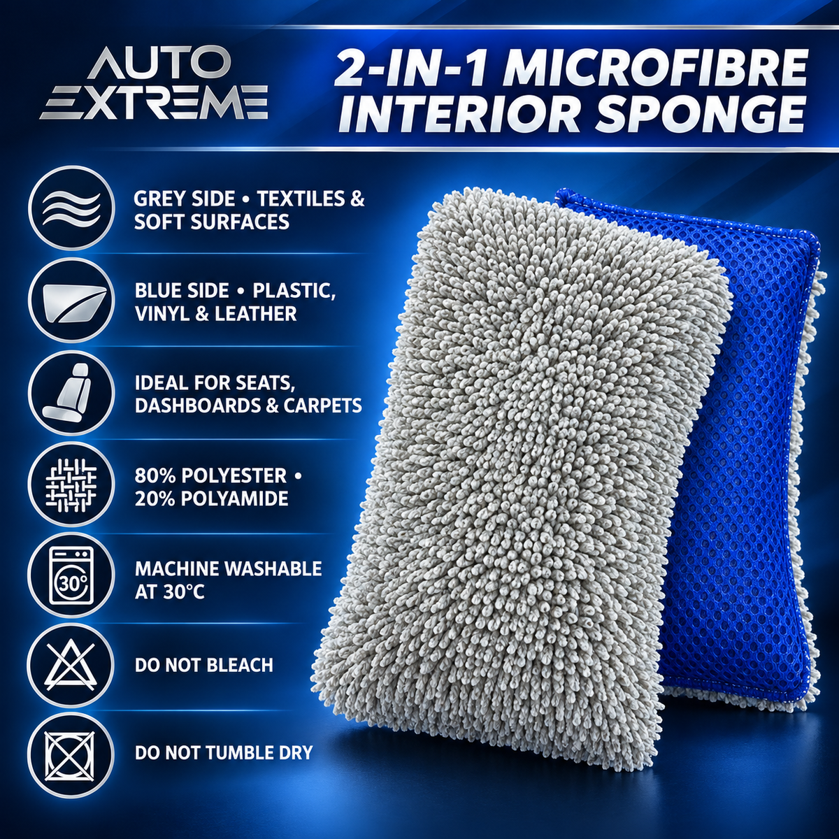 Auto Extreme 2-in-1 Microfibre Car Interior Cleaning Sponge