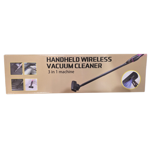 Handheld wireless vacuum cleaner packaging on a white background