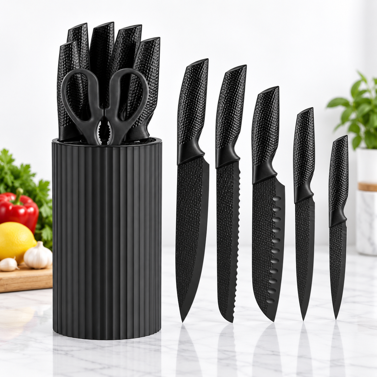 RAINBEAN KK252 15-Piece Kitchen Knife Set with Block & Built-In Sharpener
