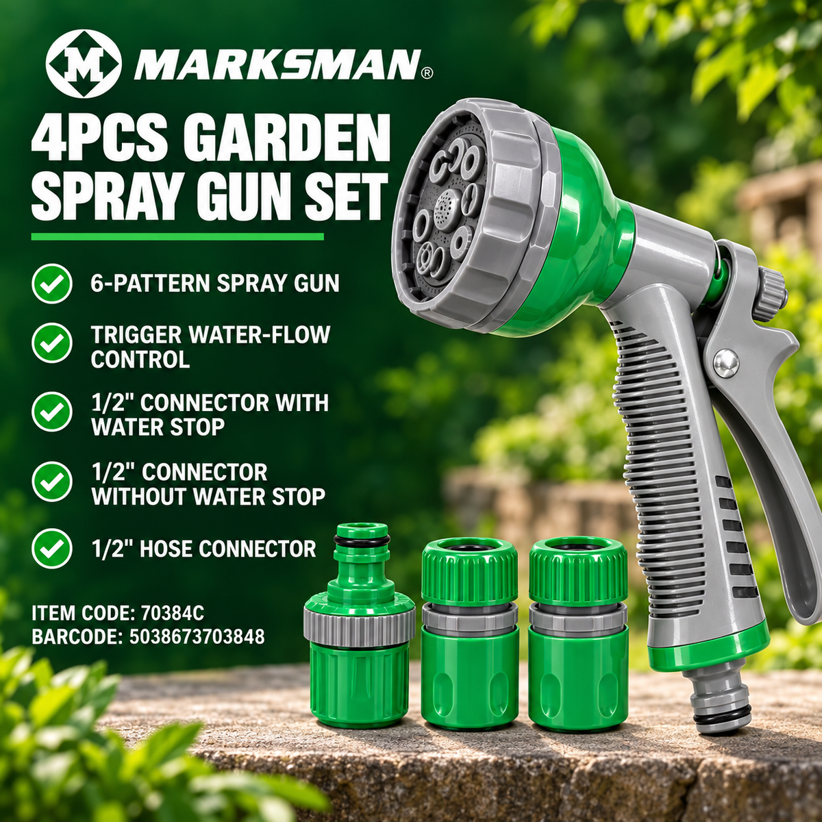 Marksman 4-Piece Garden Spray Gun Set – 6 Spray Patterns