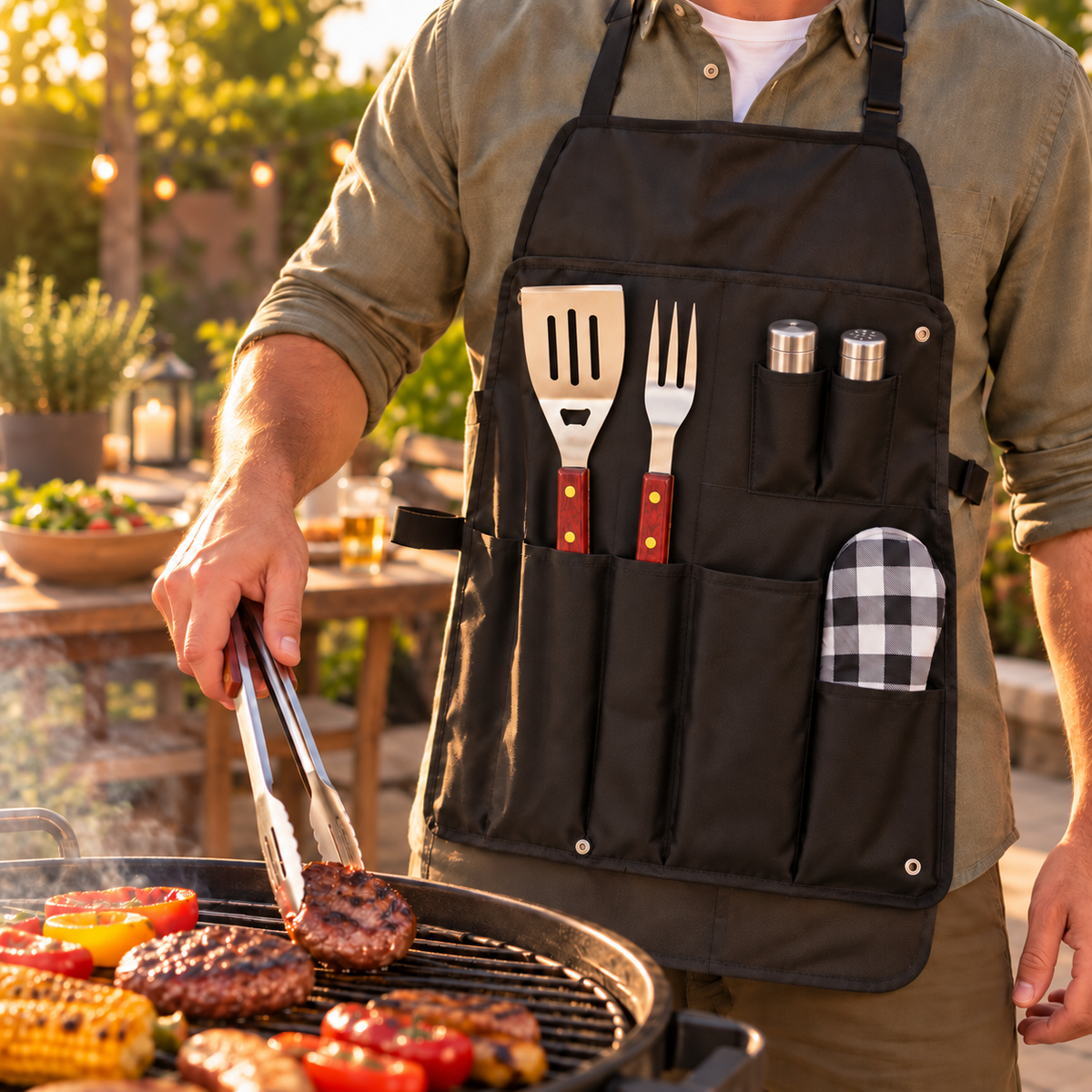 7 Piece BBQ Tool Set With Apron