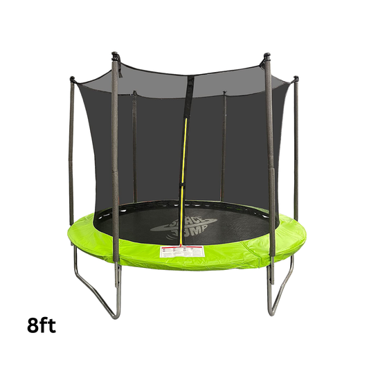 8ft trampoline with green safety pad and black net on a white background