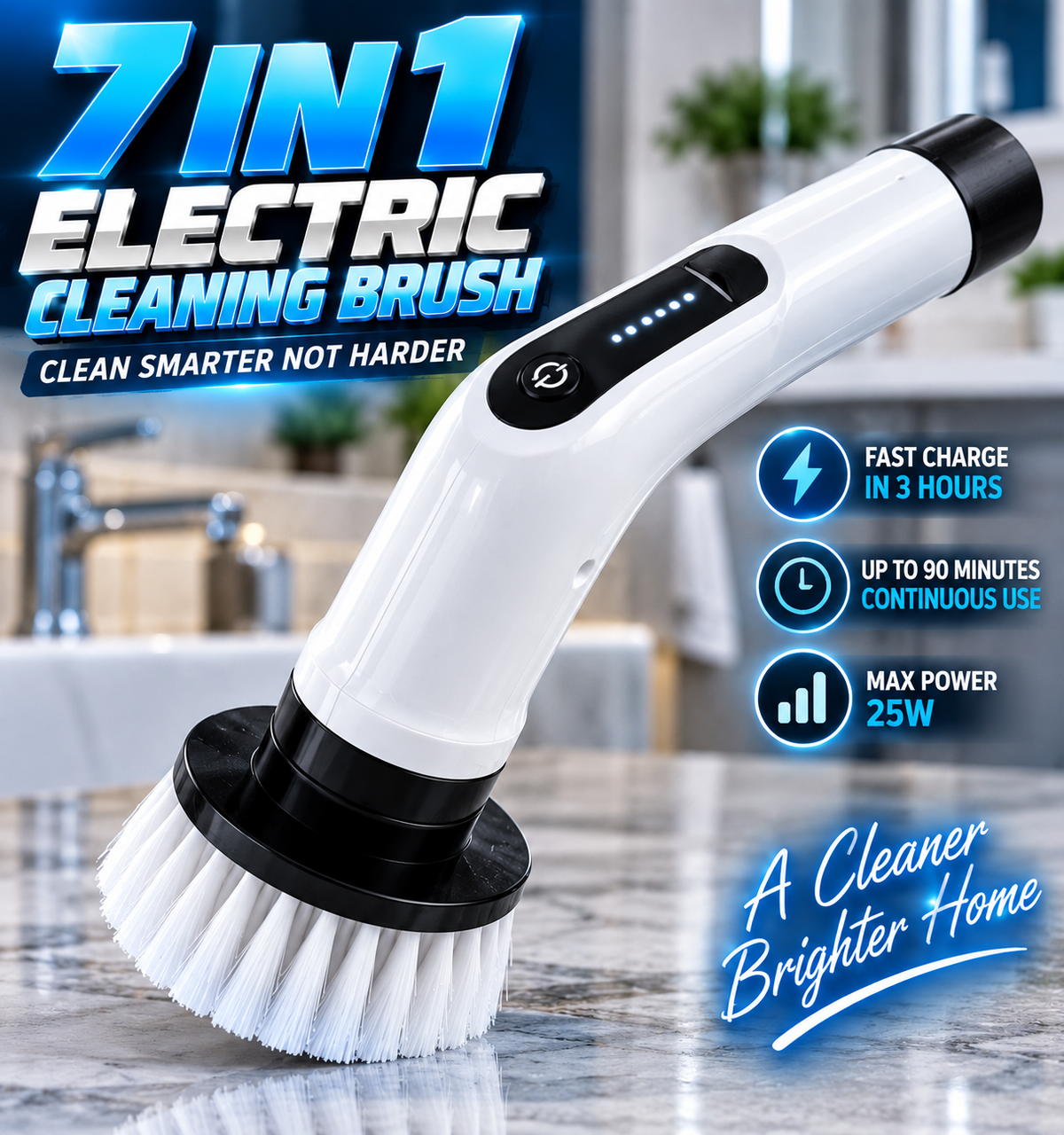 7-in-1 Electric Cleaning Brush – Rechargeable Multi-Surface Scrubber