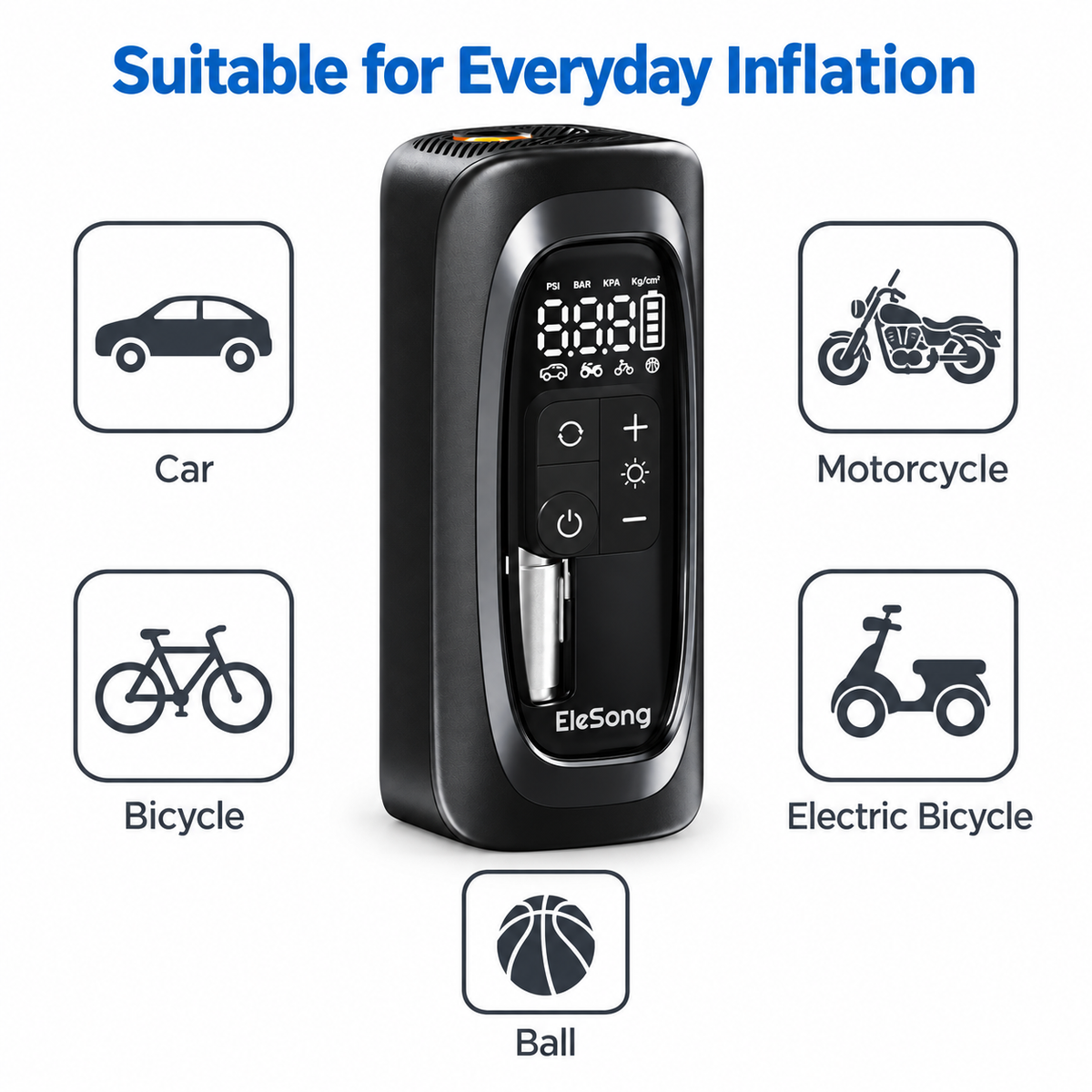 EleSong T03 Smart Electric Air Pump – Digital Cordless Tyre Inflator