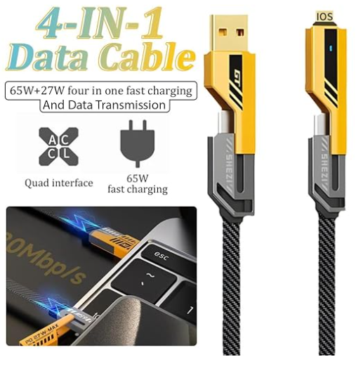 4-in-1 USB-A, USB-C & Lightning Braided Fast-Charging Cable