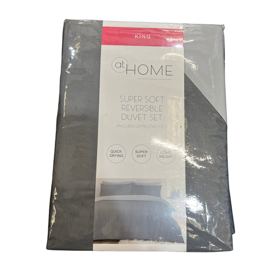 At Home Super Soft Reversible Duvet Set Grey– Double & King (2 Pillowcases)