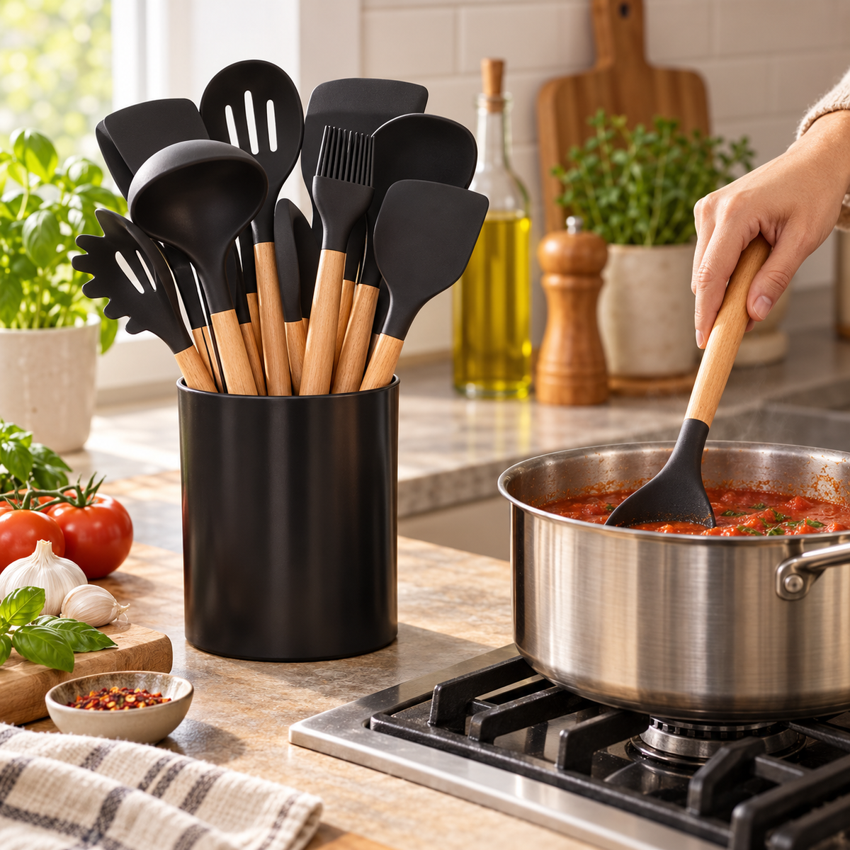 Bonappétit 12-Piece Silicone Kitchen Utensil Set with Holder