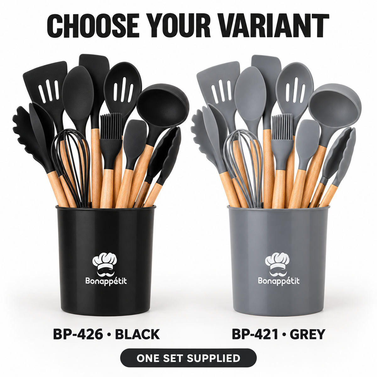 Bonappétit 12-Piece Silicone Kitchen Utensil Set with Holder