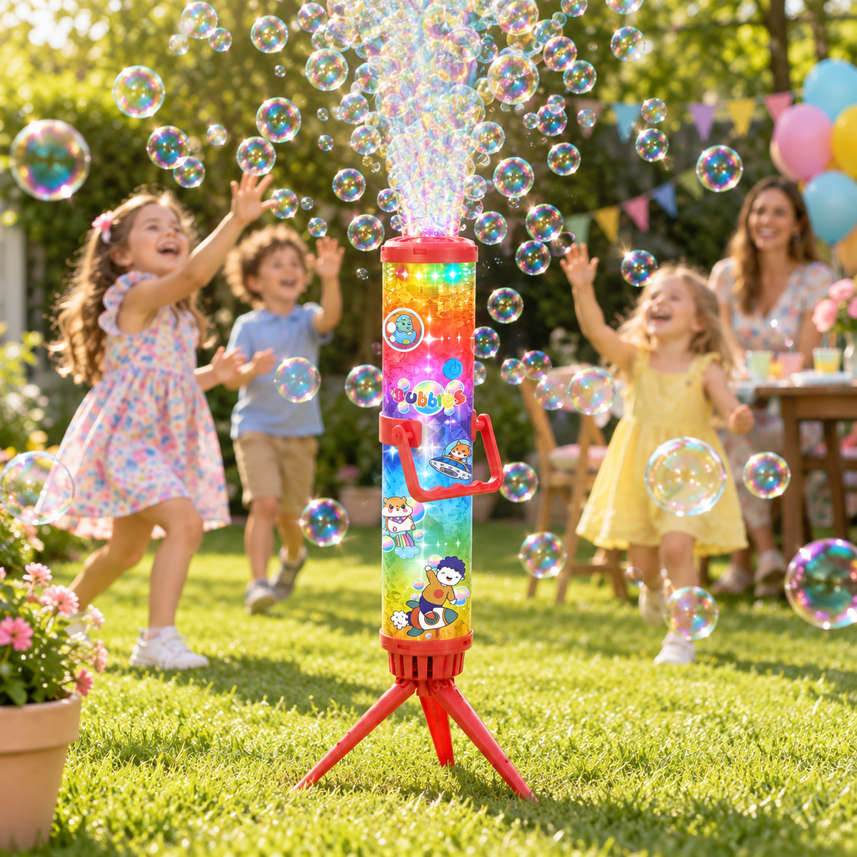 Rechargeable LED Bubble Firework Machine with Tripod – Assorted Colours