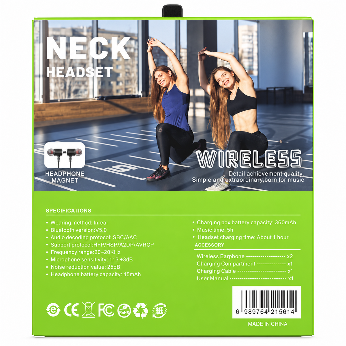 Wireless Neckband Headset with Magnetic Earbuds - G32 Bluetooth 5.0