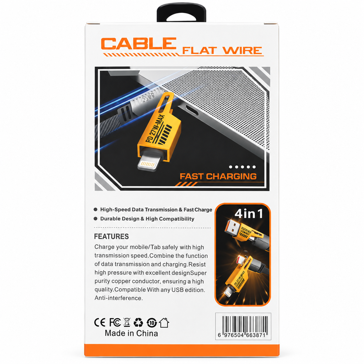 4-in-1 USB-A, USB-C & Lightning Braided Fast-Charging Cable