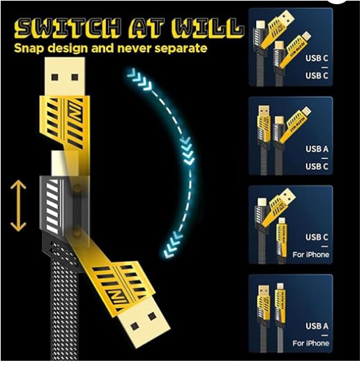 4-in-1 USB-A, USB-C & Lightning Braided Fast-Charging Cable