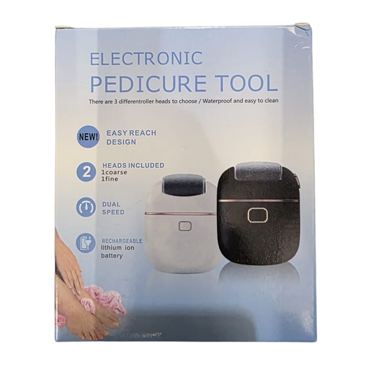 Box of an electronic pedicure tool with product images and features listed.