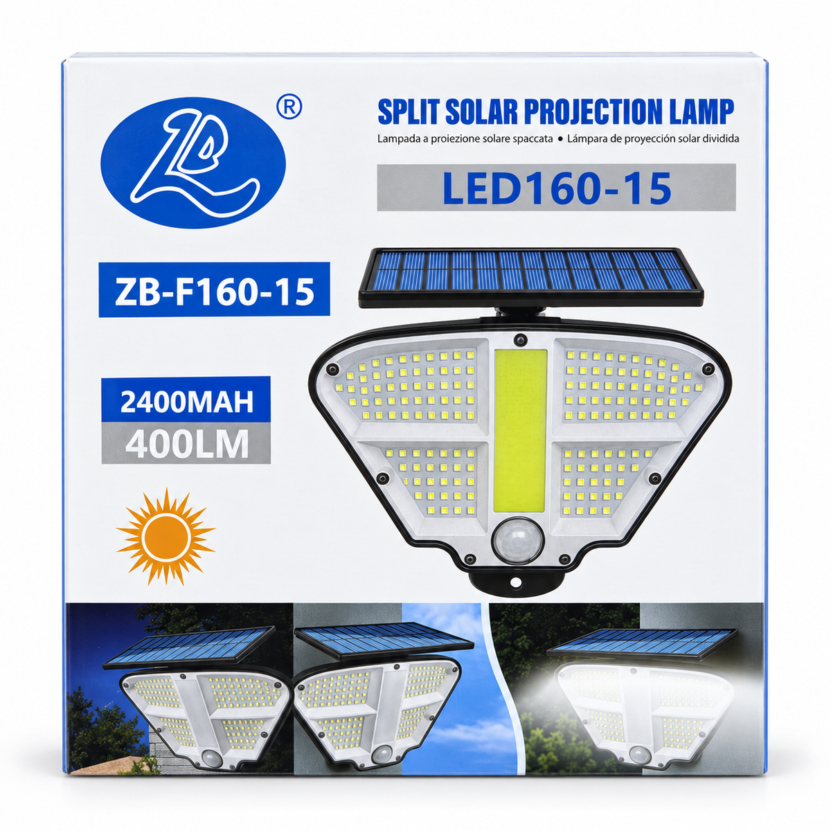 ZB-F160-15 Solar LED Security Light with PIR Sensor &amp; Remote Control