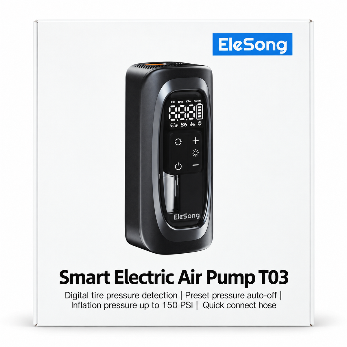 EleSong T03 Smart Electric Air Pump – Digital Cordless Tyre Inflator