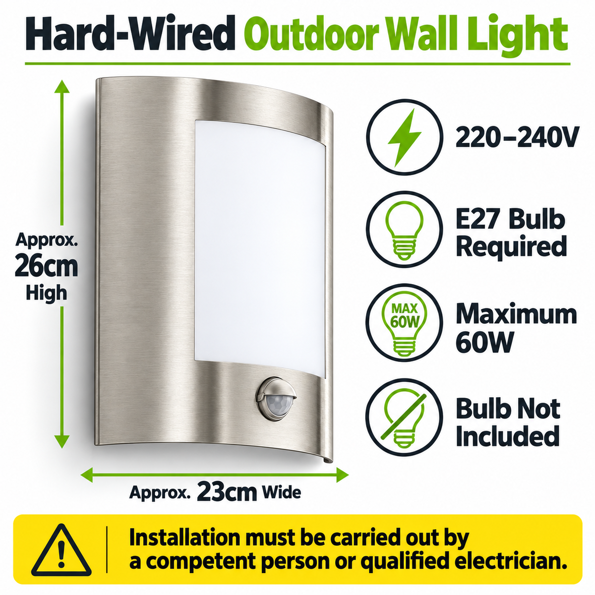 CASAYA Fidelidad Outdoor Wall Light with PIR Motion Sensor – Stainless Steel