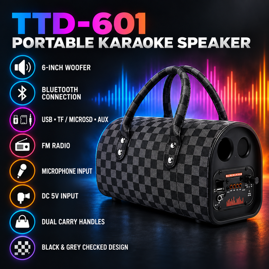 TTD-601 Handbag-Style Portable Bluetooth & Karaoke Speaker – 6-Inch Woofer