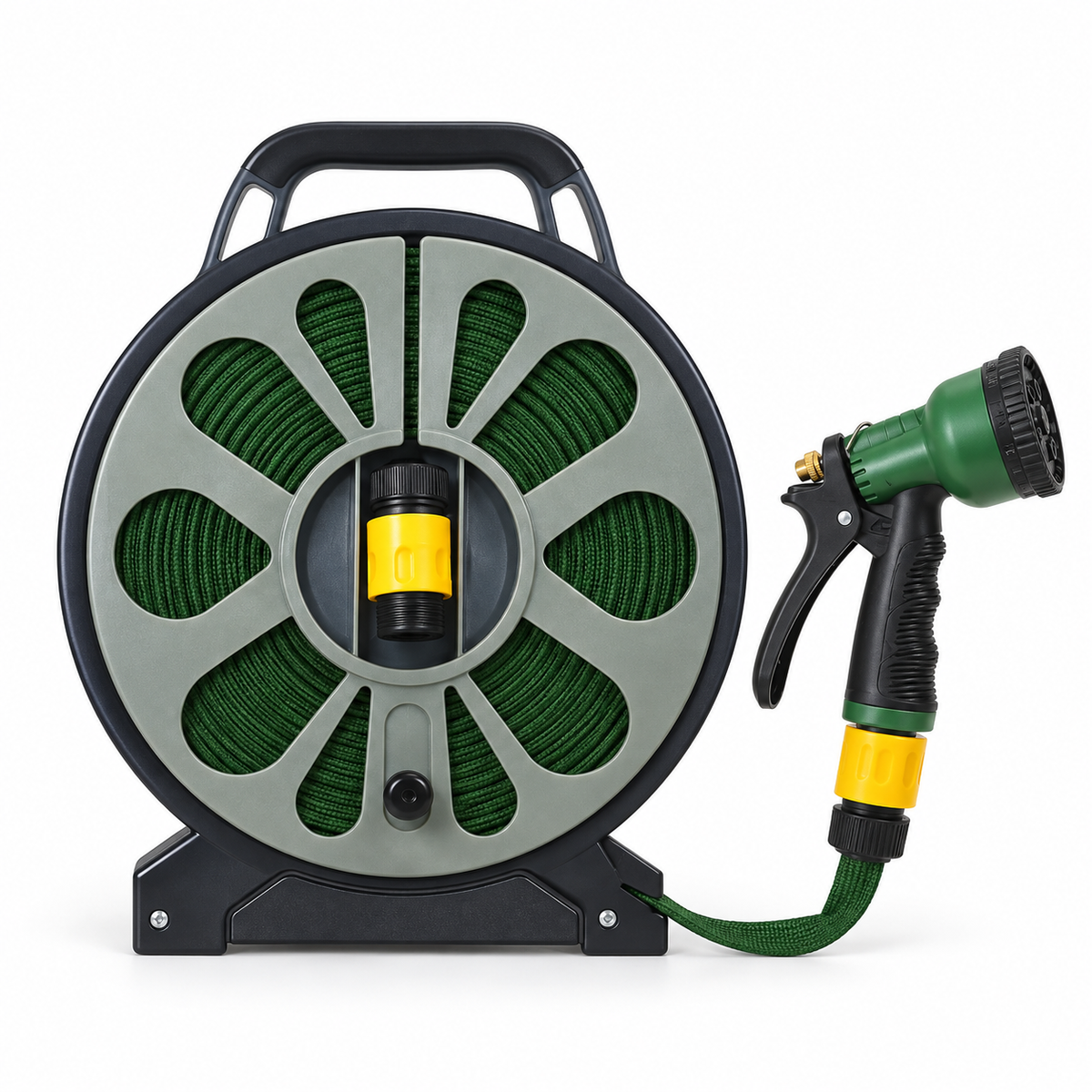 Marksman 50ft Flat Garden Hose Reel with 7-Setting Spray Gun