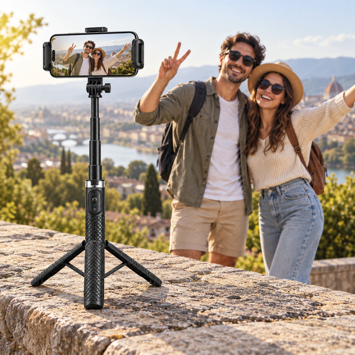3-in-1 Extendable Selfie Stick Tripod with Bluetooth Remote – Black