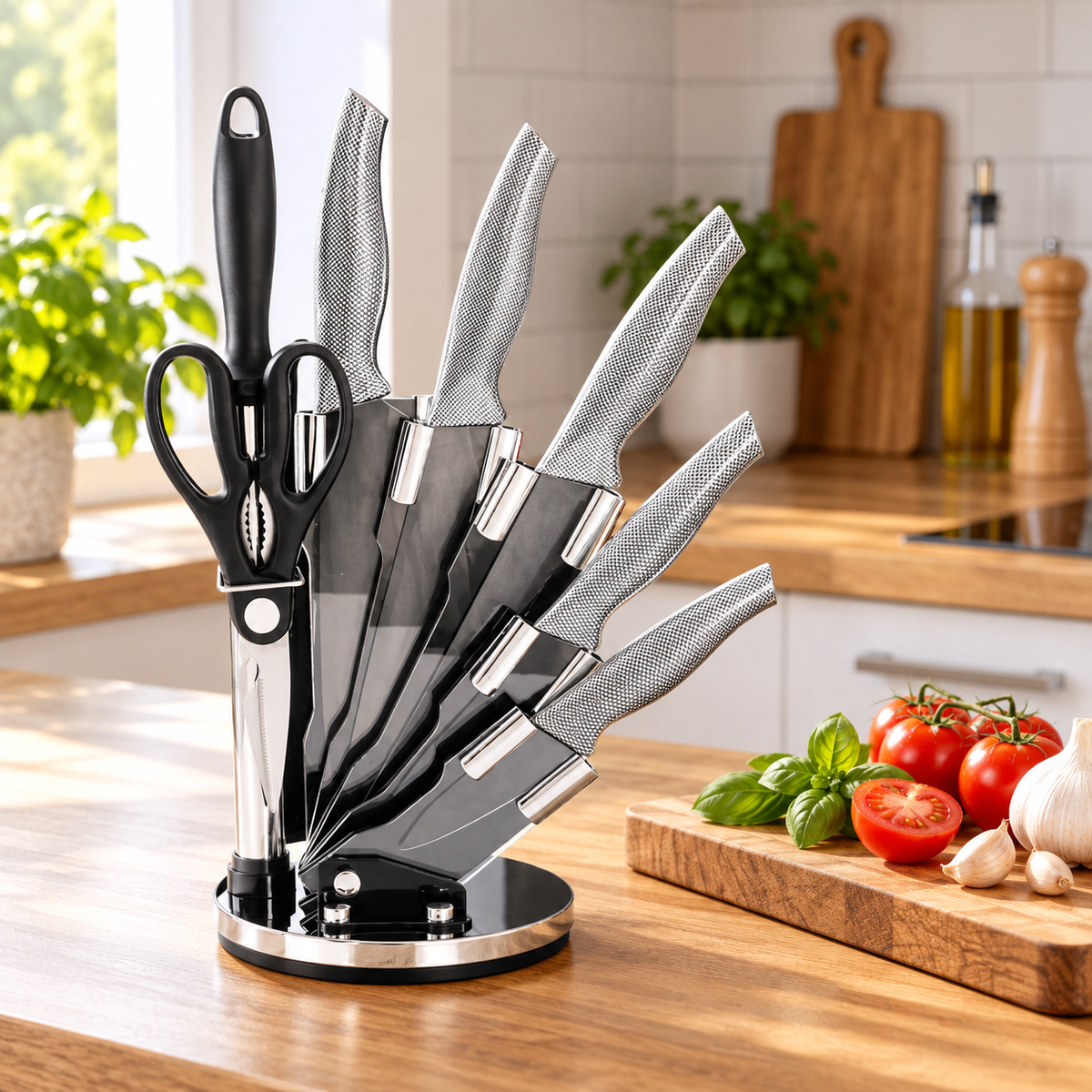 Würzburg 8-Piece German Stainless-Steel Kitchen Knife Set with Acrylic Stand – 18+
