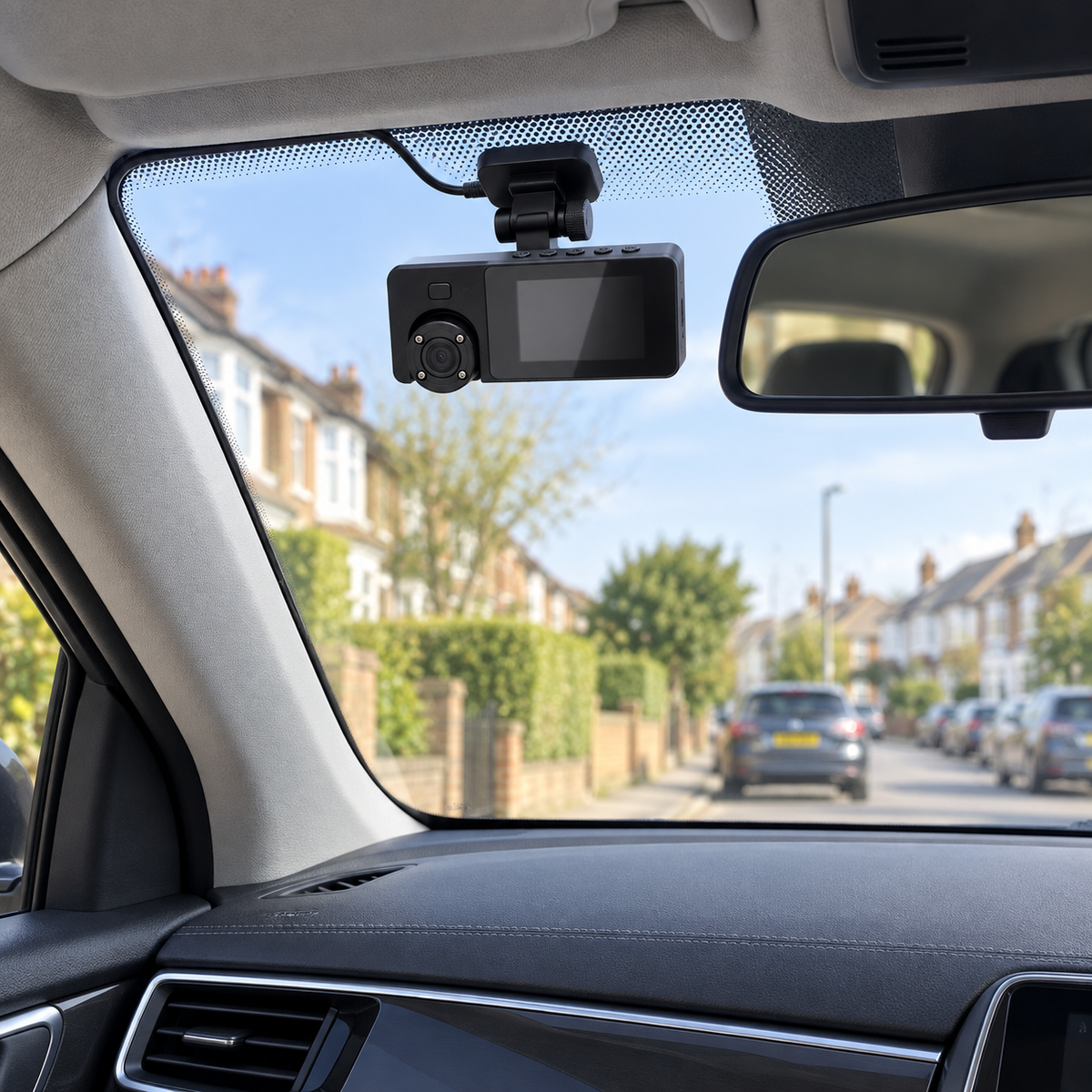 Dual-Lens Dash Camera with Display & Adjustable Windscreen Mount