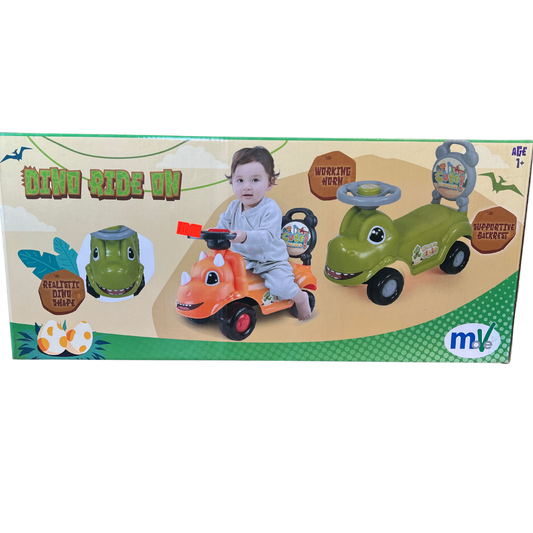 Toy vehicle packaging with a child and dinosaur design on a white background
