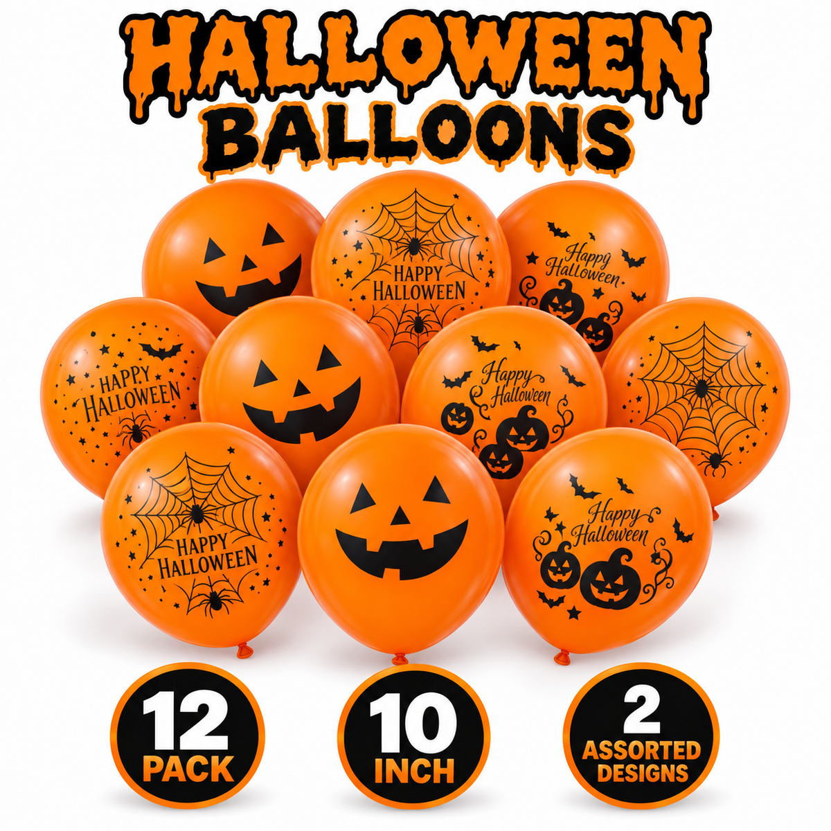 Haunted House Halloween Balloons – 12 Pack – 10-Inch Orange Balloons