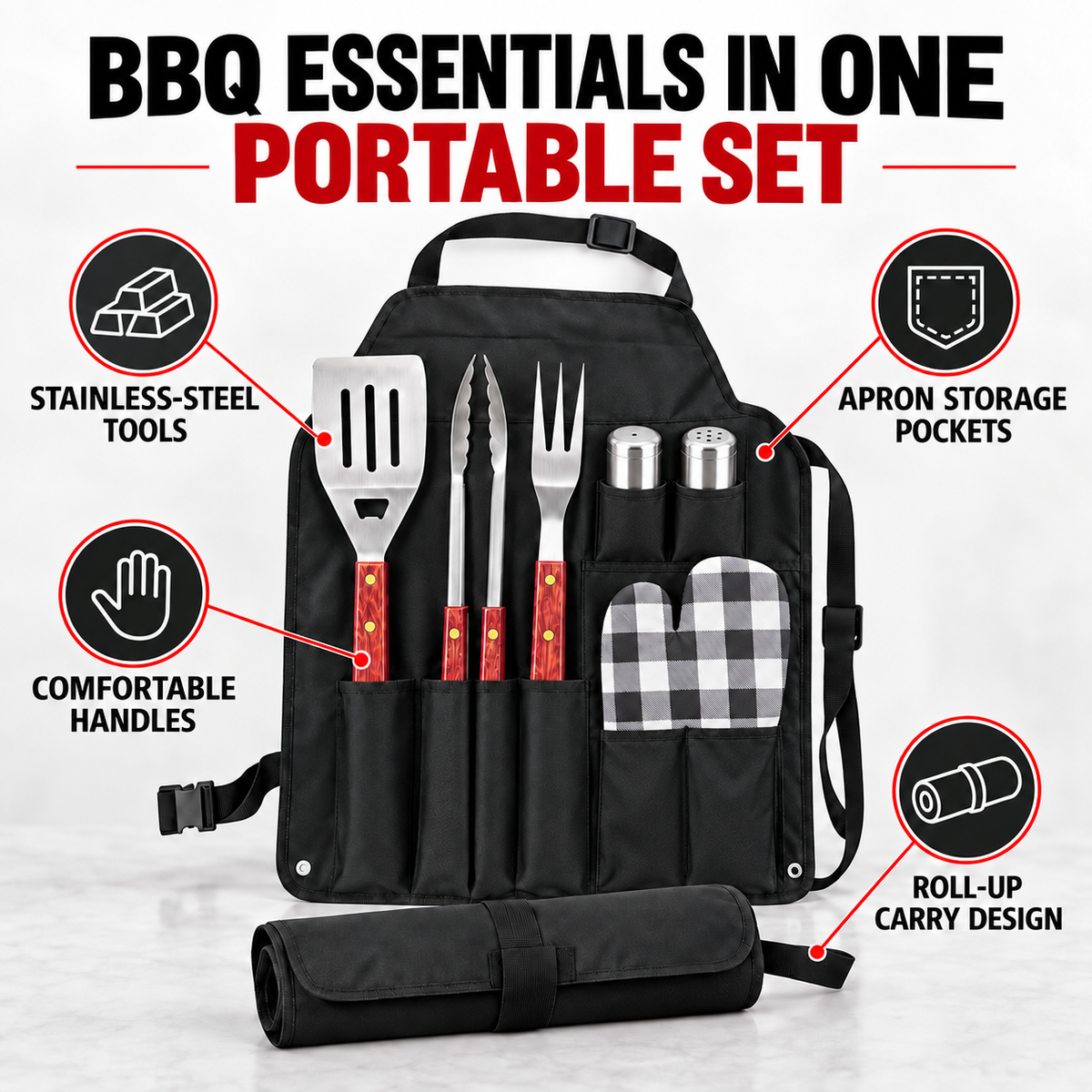 7 Piece BBQ Tool Set With Apron