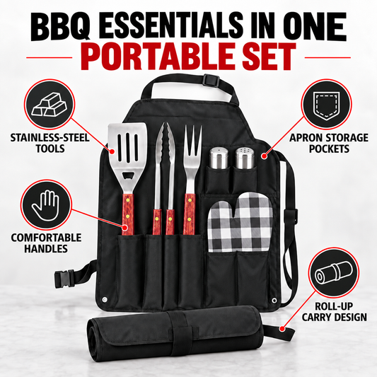 7 Piece BBQ Tool Set With Apron