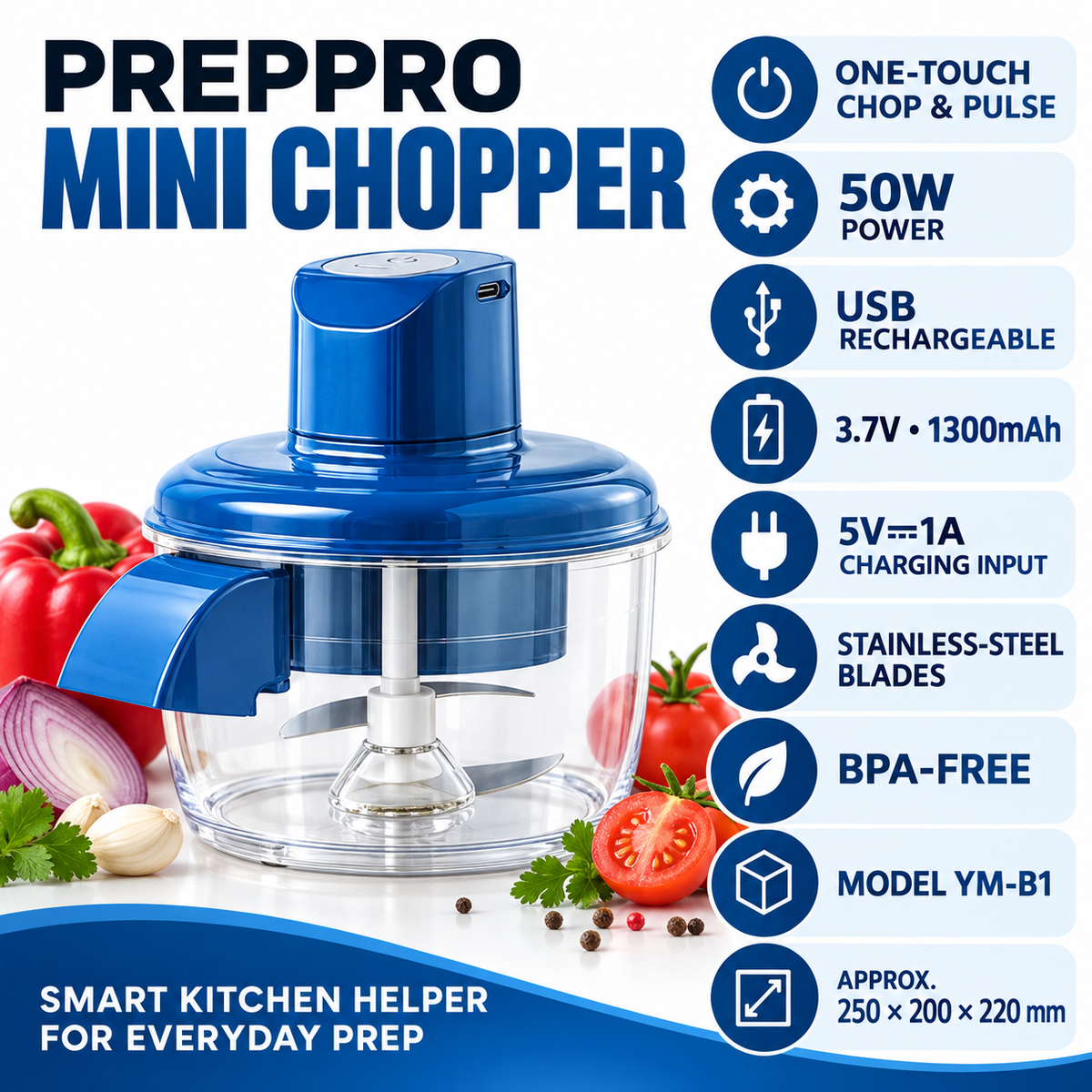 Bonappétit PrepPro Rechargeable Mini Chopper – 50W USB Kitchen Chopper