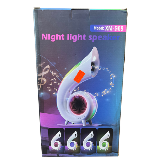 Box of a night light speaker with colorful design and model number XM-G69.
