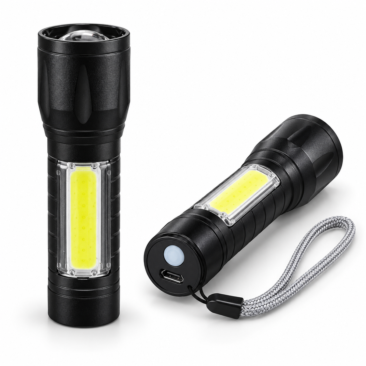 USB Rechargeable XPE & COB Dual-Light MiniTorch with Protective Case