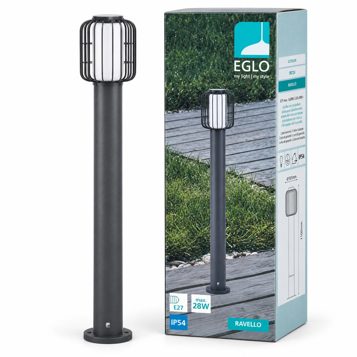 EGLO Ravello Outdoor Bollard Post Light – 1100mm – IP54 – E27