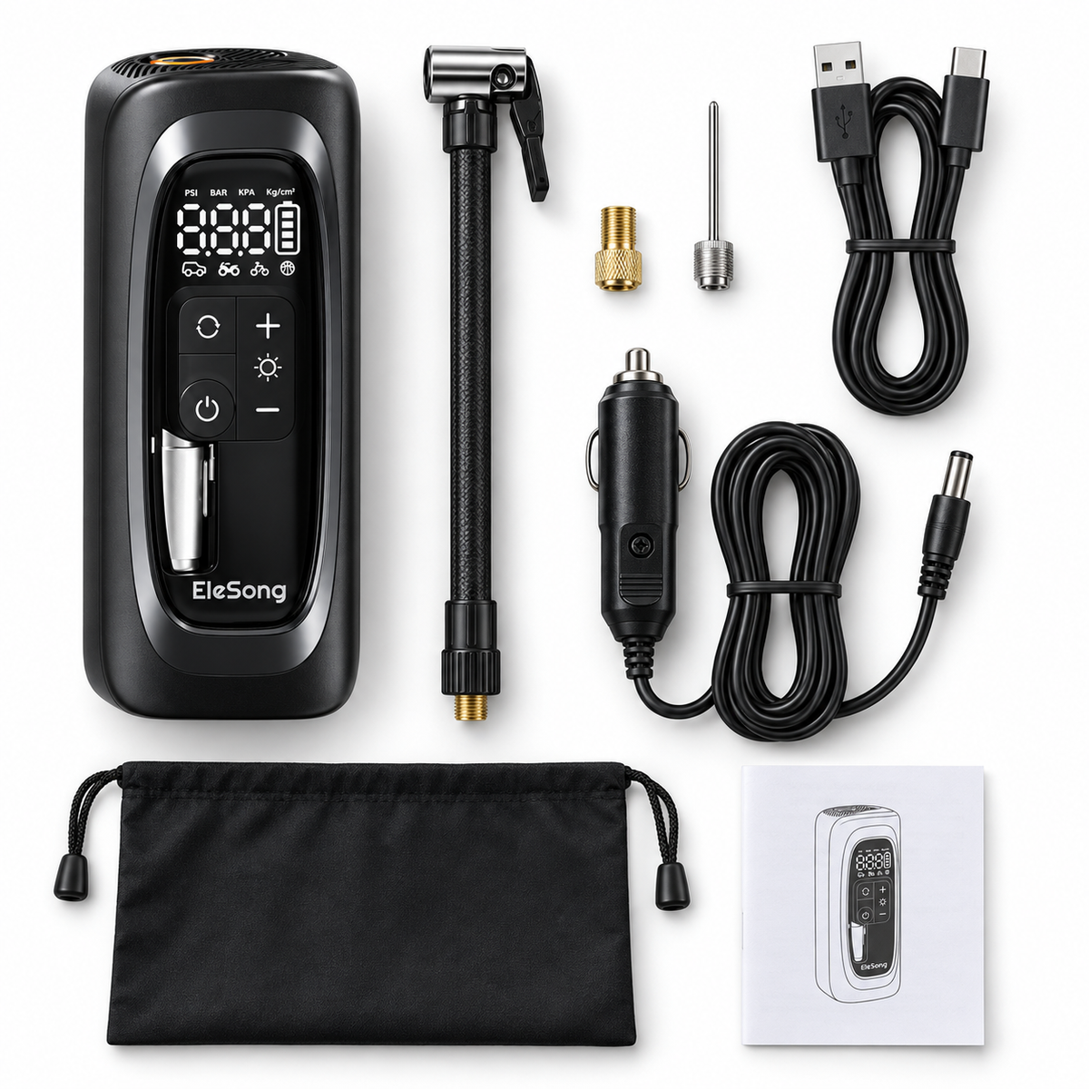 EleSong T03 Smart Electric Air Pump – Digital Cordless Tyre Inflator