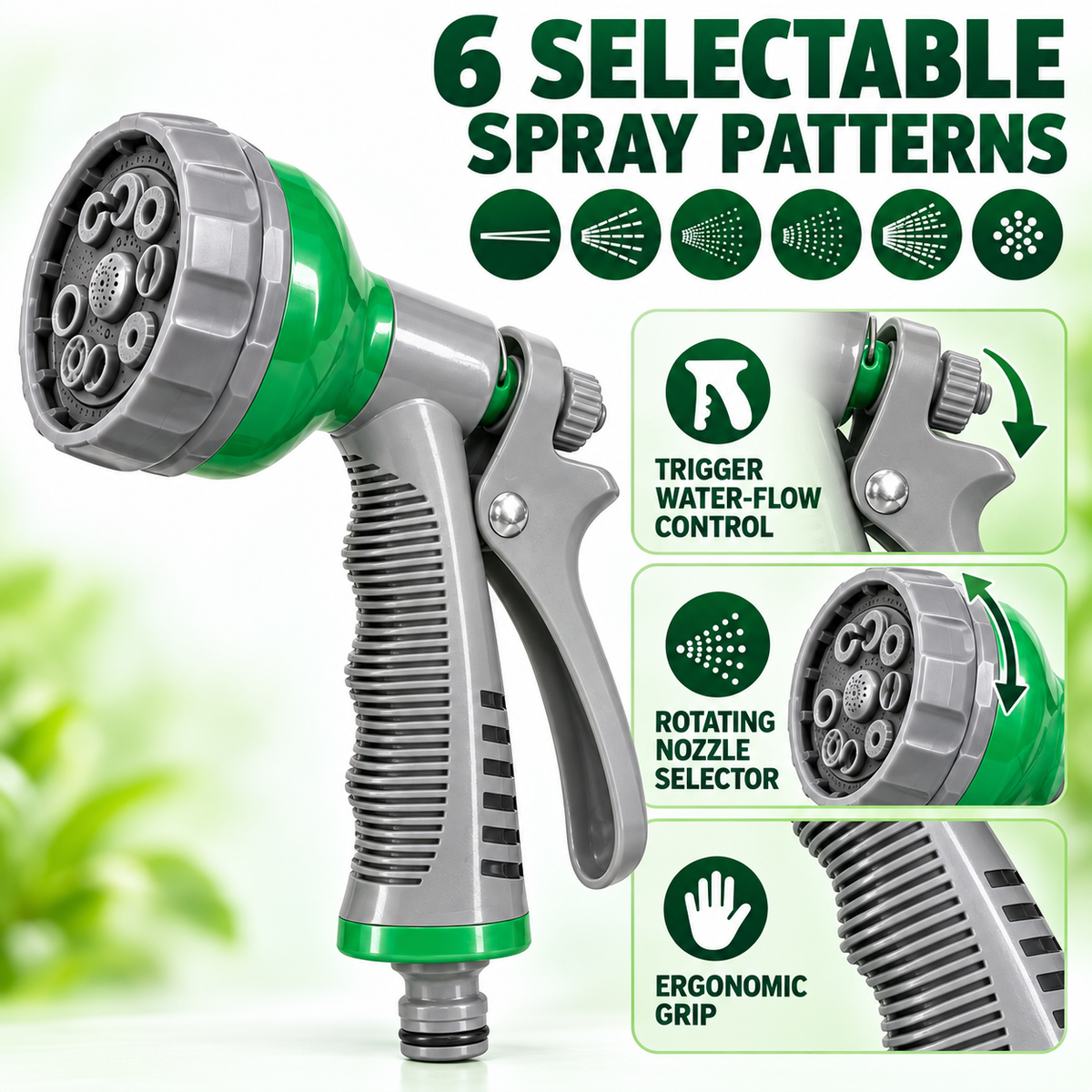 Marksman 4-Piece Garden Spray Gun Set – 6 Spray Patterns