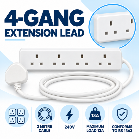 Elpine 4-Gang Extension Lead – 2 Metre Cable, 13A