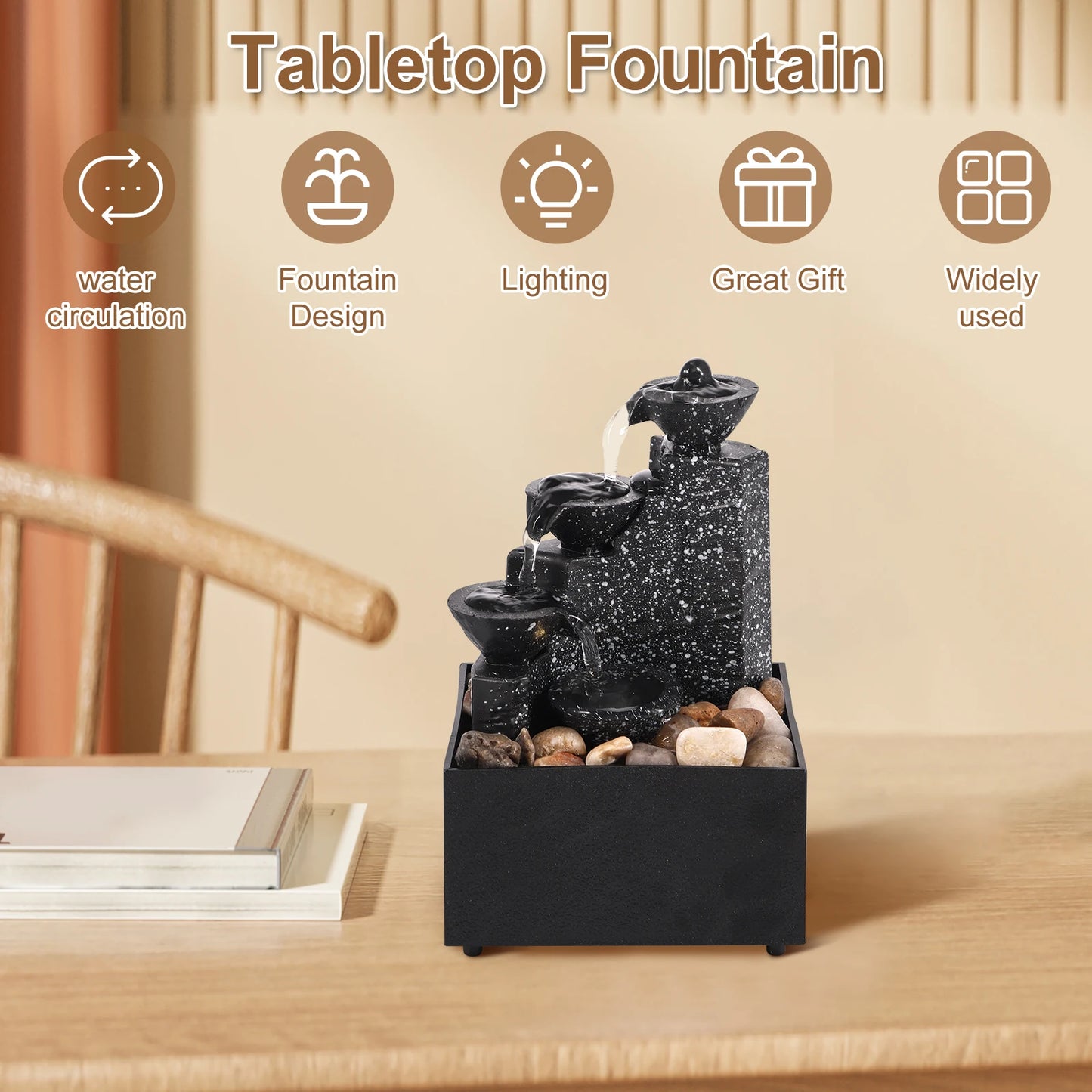 Tabletop Waterfall Home Decor Relaxation Meditation Desktop Fountain